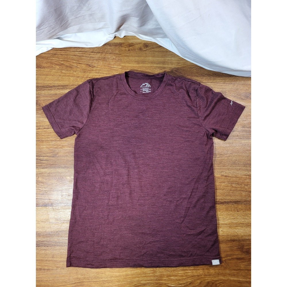 Merino Tech T Shirt Mens L Superfine Lite Wool Base Tee Burgandy Short Sleeve